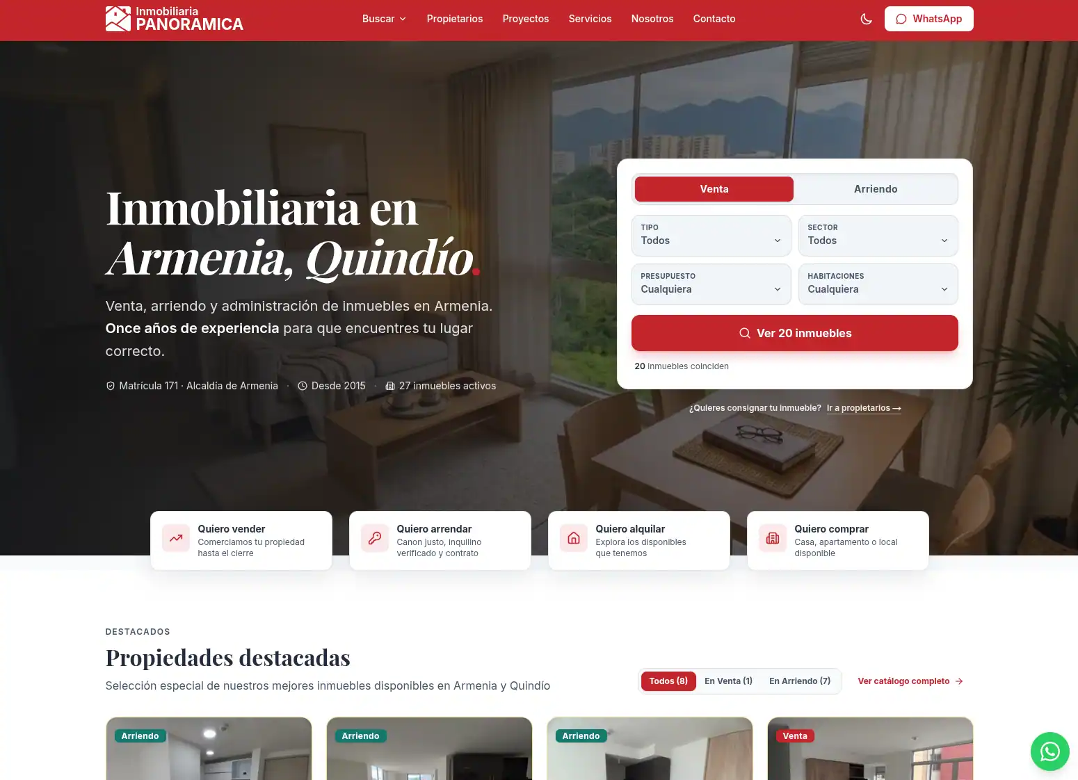 Capture du site d’Inmobiliaria Panorámica à Armenia, Quindío